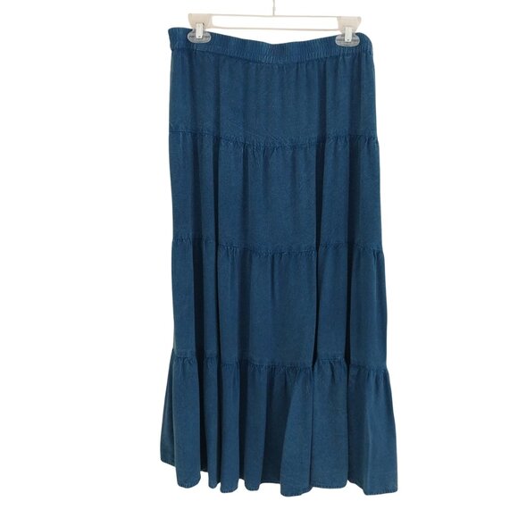 Back In The Saddle Boho Broomstick Tiered Maxi Skirt Like New Size Large Blue - Picture 2 of 6